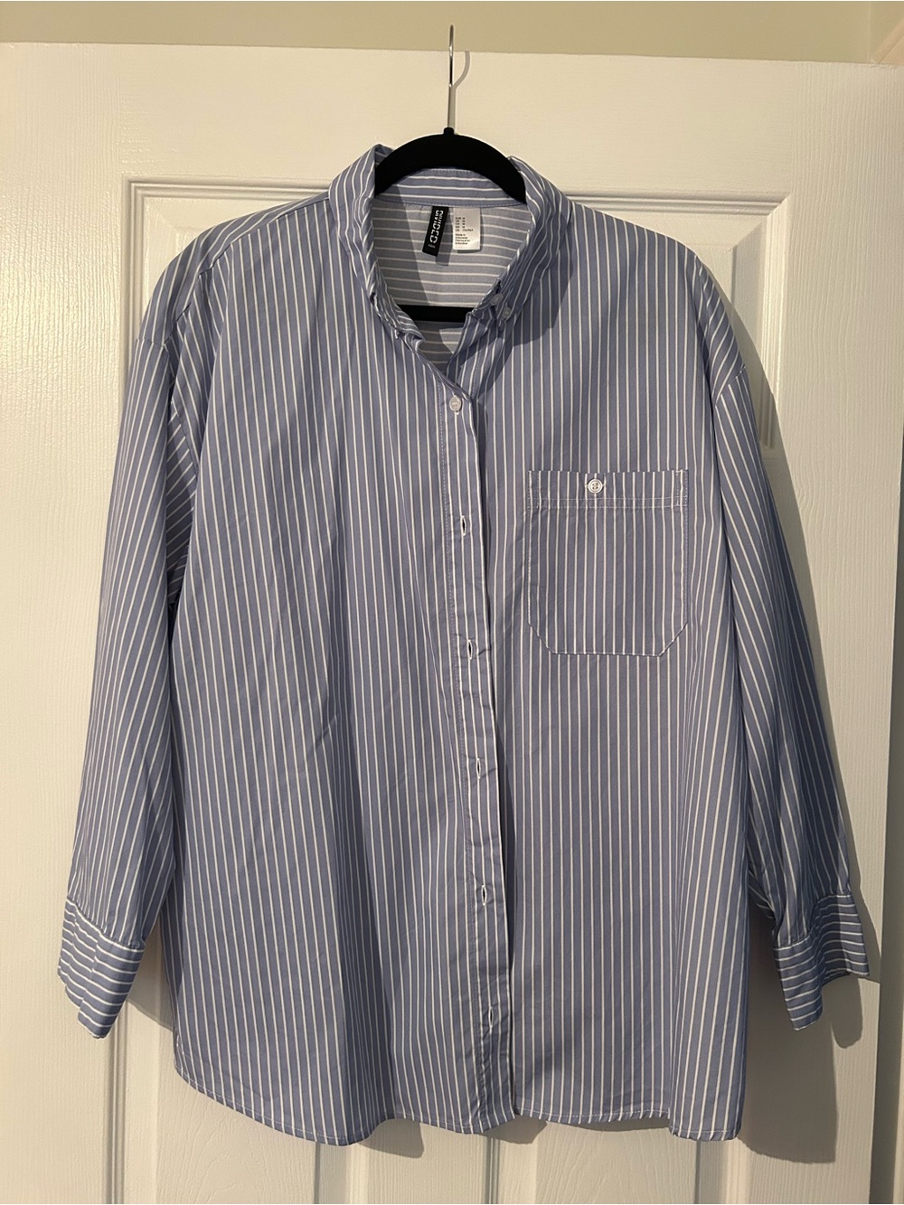 Women’s H&M Light Blue and White Striped Button-Down Shirt